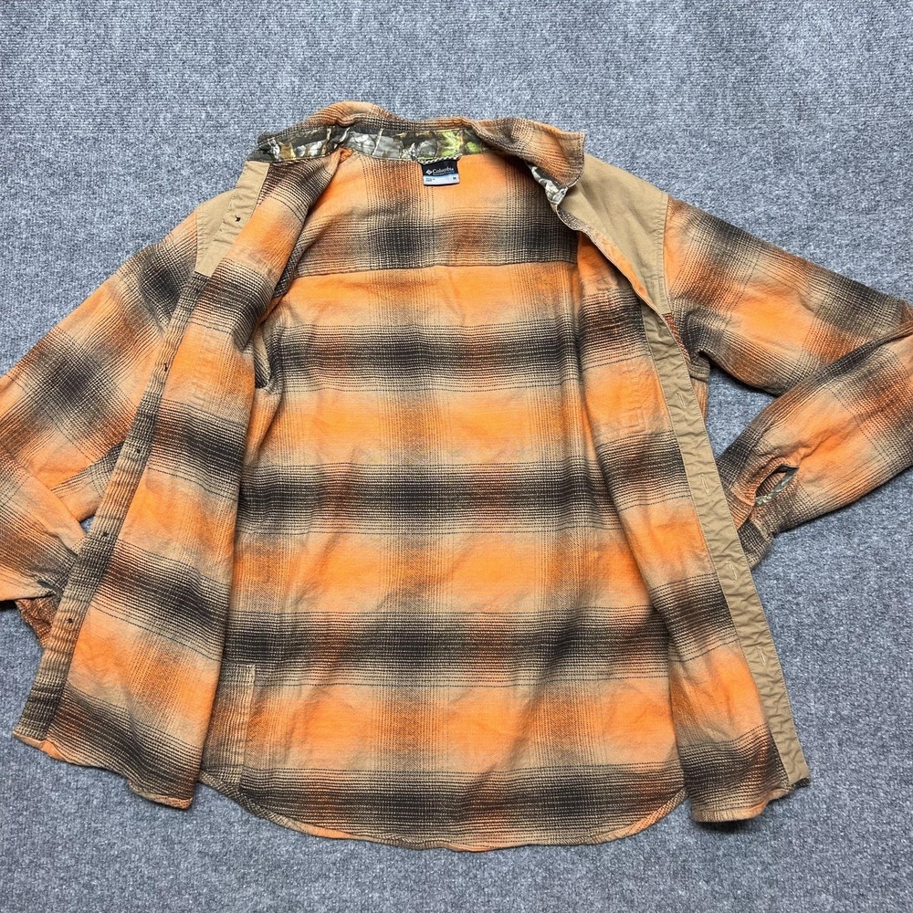 Columbia PHG Shirt Mens Medium Orange Plaid Flannel Button Long Sleeve Outdoor - Picture 6 of 11